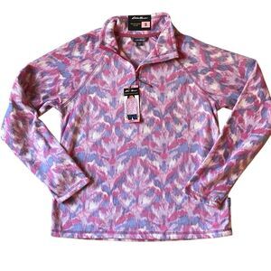 EDDIE BAUER Women Size S Pink Abstract 1/4 Zip Polar Fleece Pullover NWT